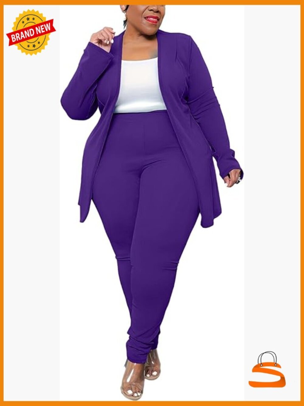 Plus Size 2 Piece Pantsuit Set Blazer High Waisted Pants Business Casual